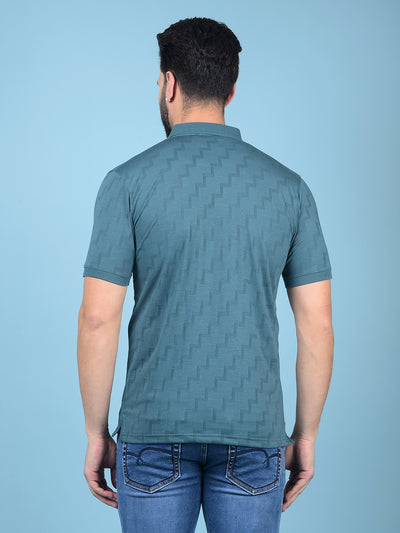 Green Jacquard Polo-Neck T-Shirt-Men T-Shirts-Crimsoune Club