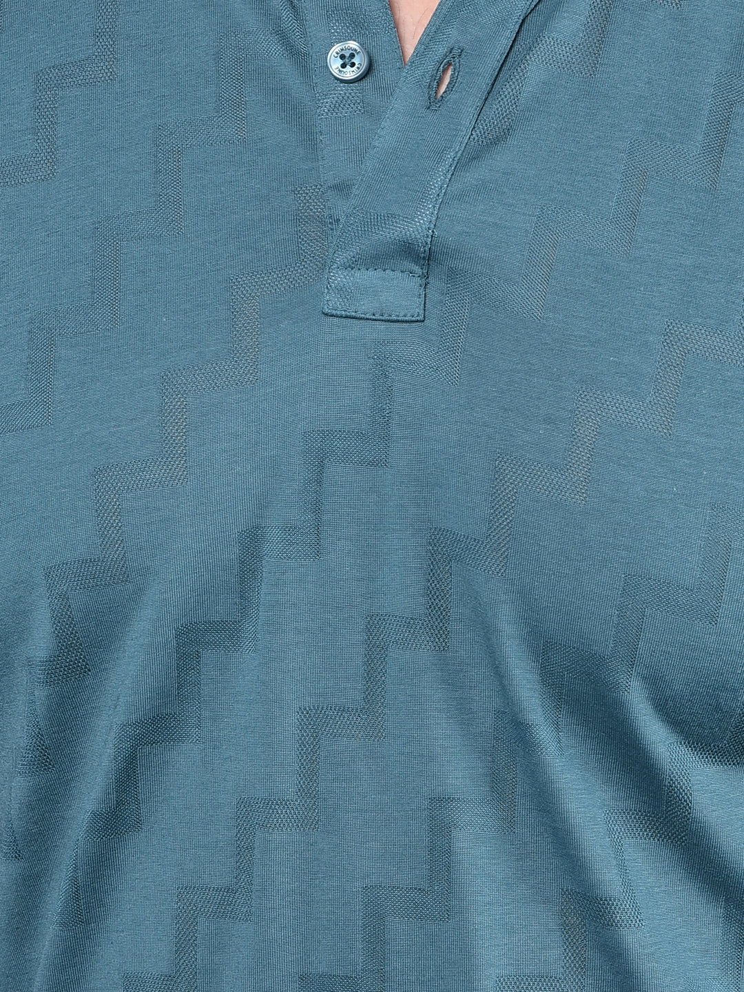 Green Jacquard Polo-Neck T-Shirt-Men T-Shirts-Crimsoune Club