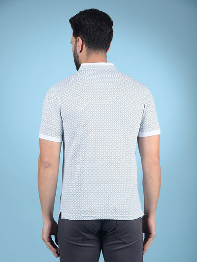Green Printed Mandarin Neck T-Shirt-Men T-Shirts-Crimsoune Club