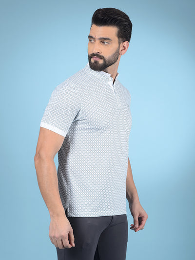 Green Printed Mandarin Neck T-Shirt-Men T-Shirts-Crimsoune Club