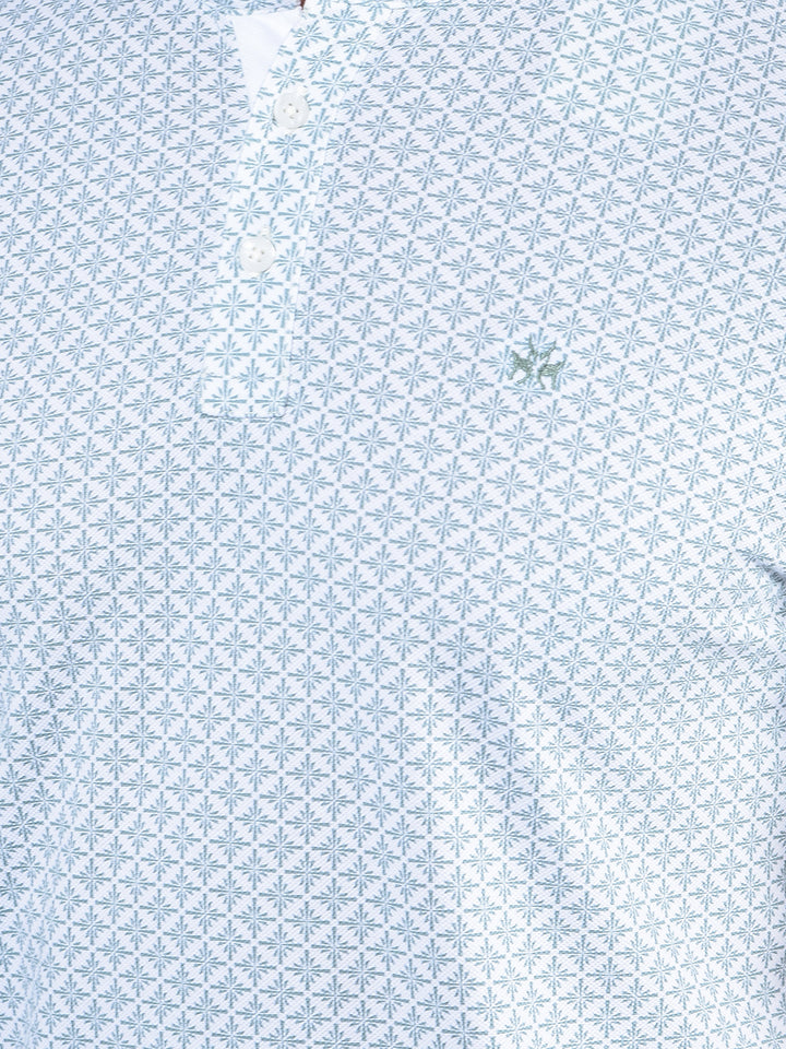 Green Printed Mandarin Neck T-Shirt-Men T-Shirts-Crimsoune Club