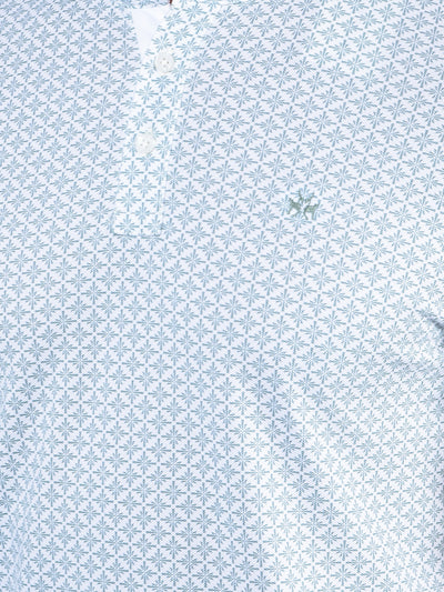 Green Printed Mandarin Neck T-Shirt-Men T-Shirts-Crimsoune Club