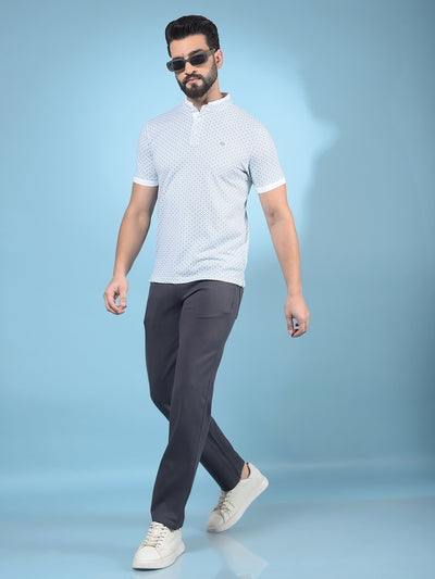 Green Printed Mandarin Neck T-Shirt-Men T-Shirts-Crimsoune Club