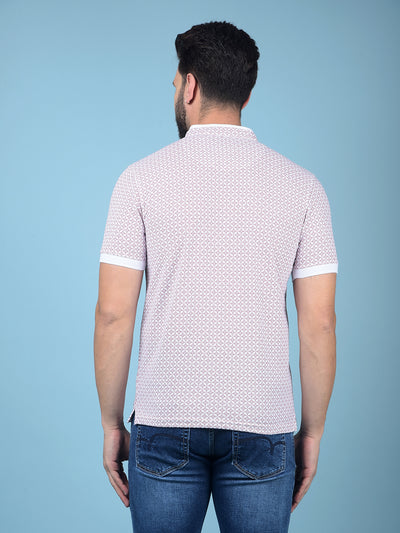 Pink Printed Mandarin Neck T-Shirt-Men T-Shirts-Crimsoune Club