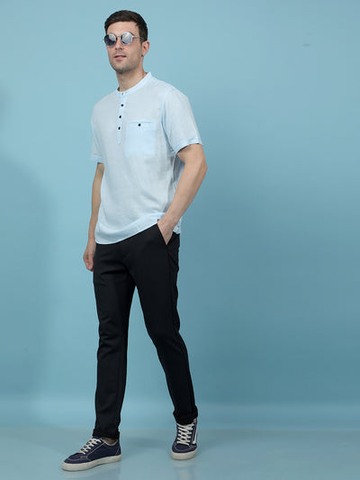 Blue Linen Kurta-Men Kurtas-Crimsoune Club