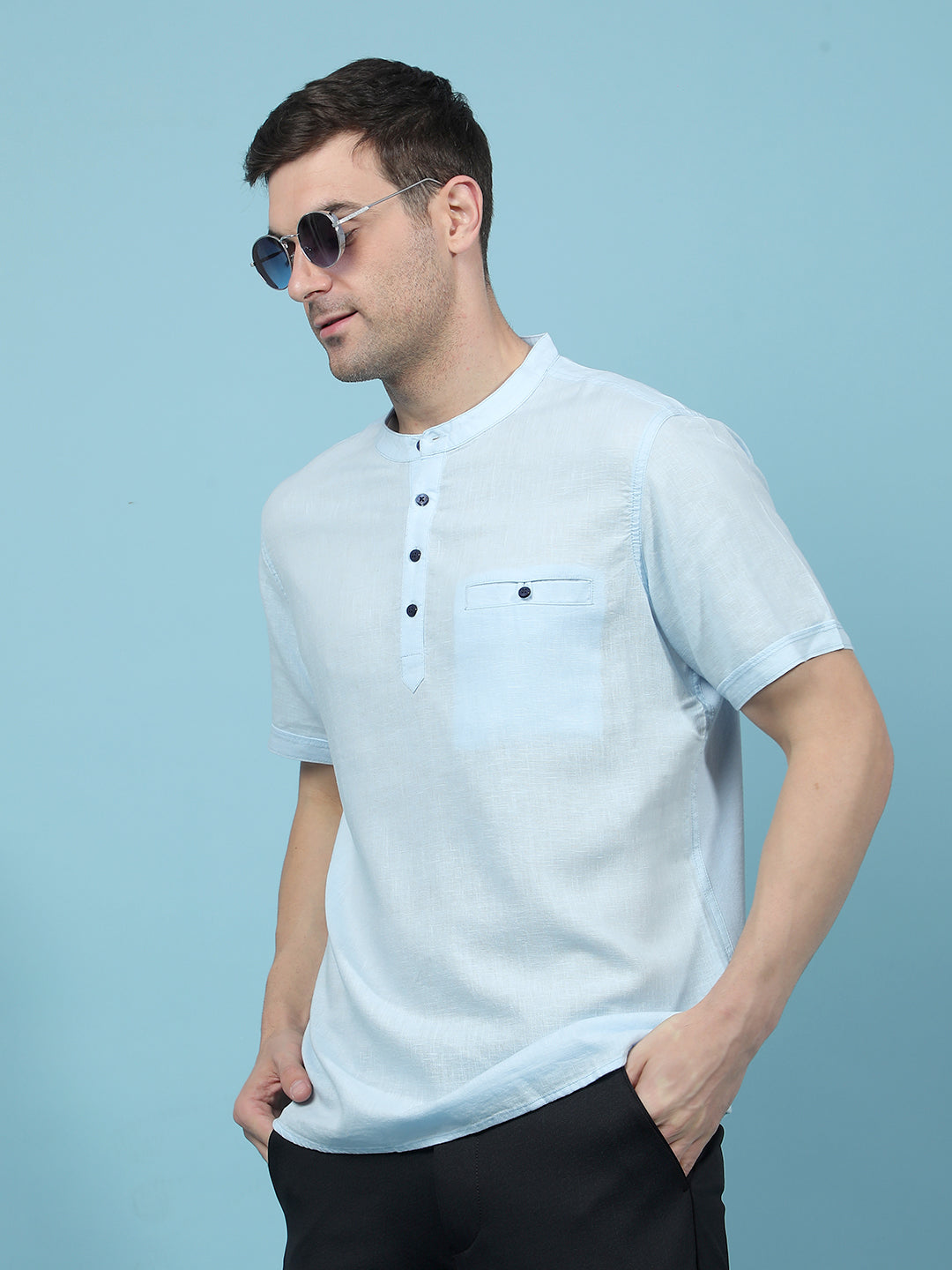 Blue Linen Kurta-Men Kurtas-Crimsoune Club