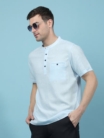 Blue Linen Kurta-Men Kurtas-Crimsoune Club