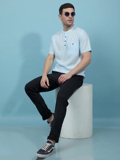 Blue Linen Kurta-Men Kurtas-Crimsoune Club