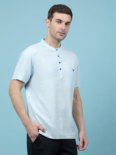 Blue Linen Kurta-Men Kurtas-Crimsoune Club