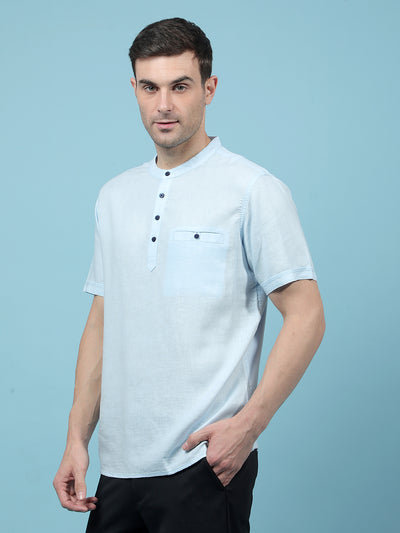 Blue Linen Kurta-Men Kurtas-Crimsoune Club