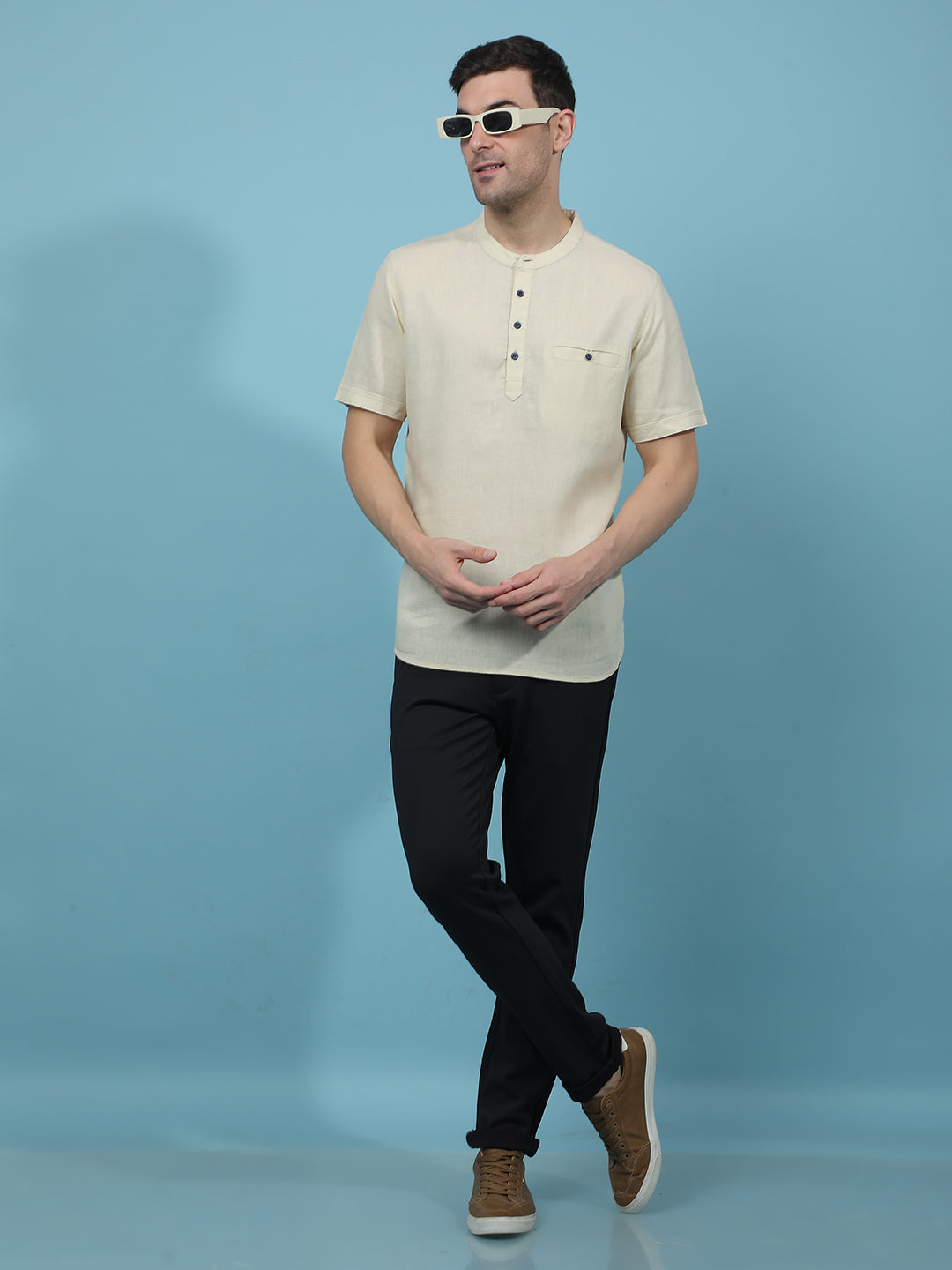 Beige Linen Kurta-Men Kurtas-Crimsoune Club