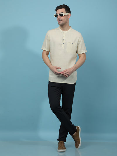 Beige Linen Kurta-Men Kurtas-Crimsoune Club