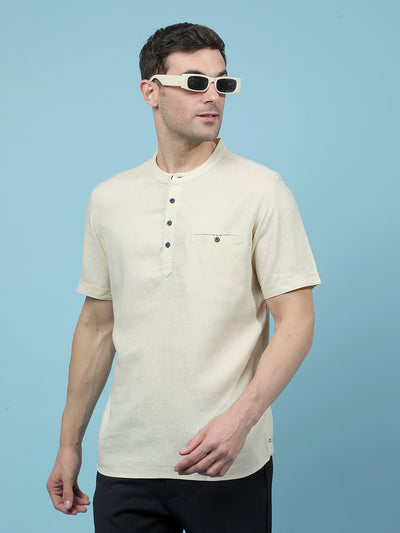 Beige Linen Kurta-Men Kurtas-Crimsoune Club