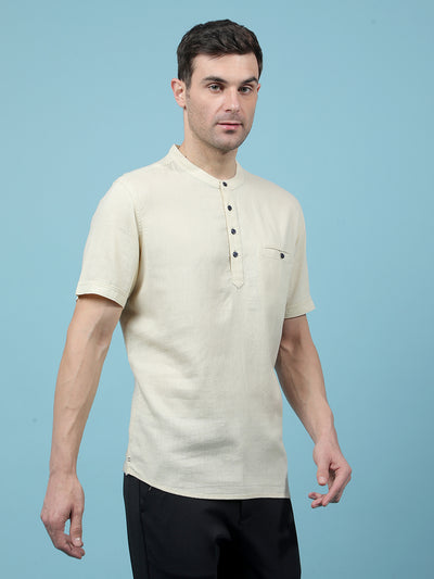 Beige Linen Kurta-Men Kurtas-Crimsoune Club