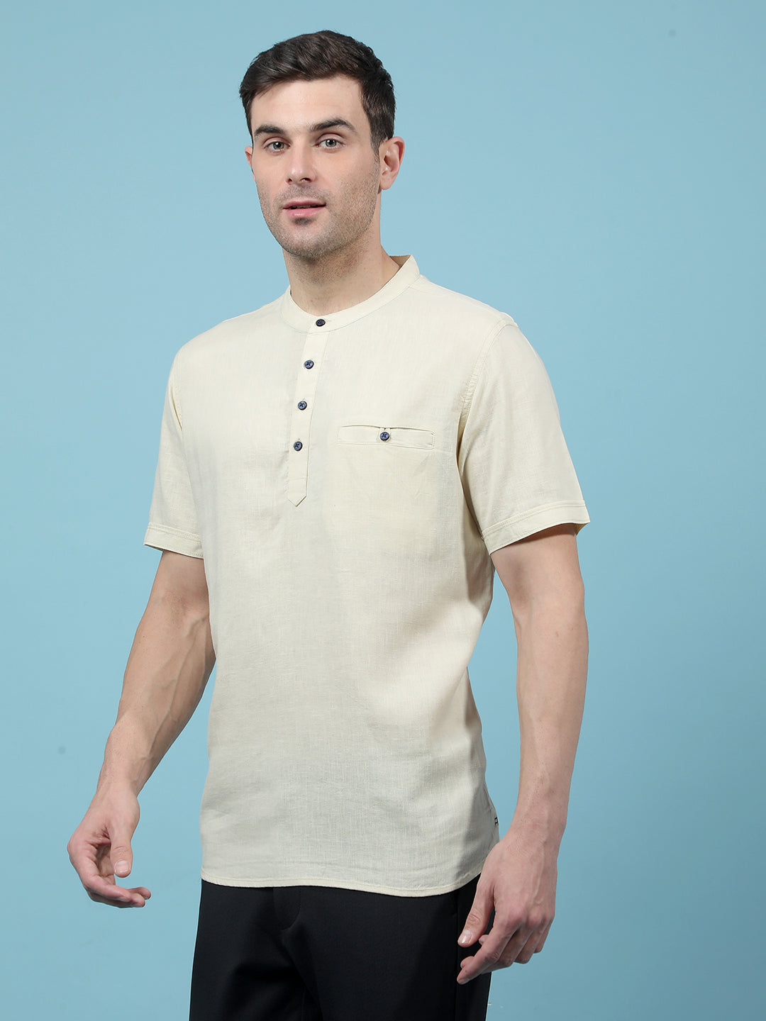 Beige Linen Kurta-Men Kurtas-Crimsoune Club