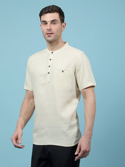 Beige Linen Kurta-Men Kurtas-Crimsoune Club