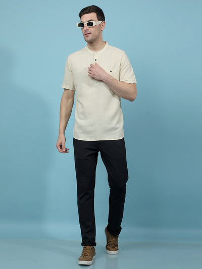 Beige Linen Kurta-Men Kurtas-Crimsoune Club