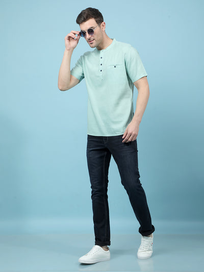 Green Linen Kurta-Men Kurtas-Crimsoune Club
