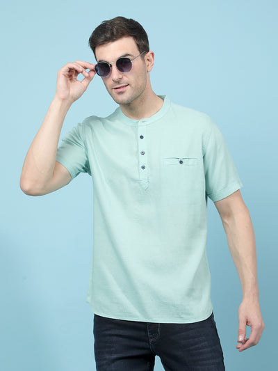 Green Linen Kurta-Men Kurtas-Crimsoune Club