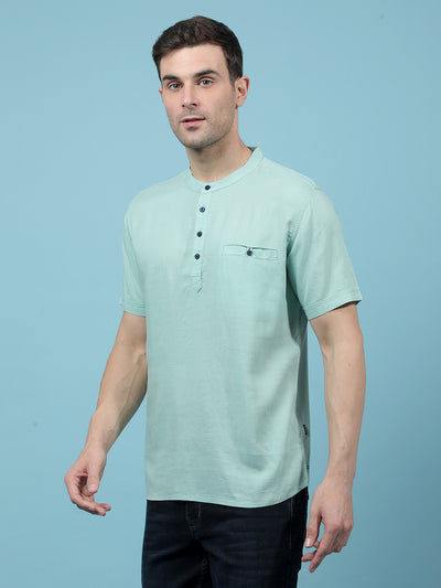 Green Linen Kurta-Men Kurtas-Crimsoune Club