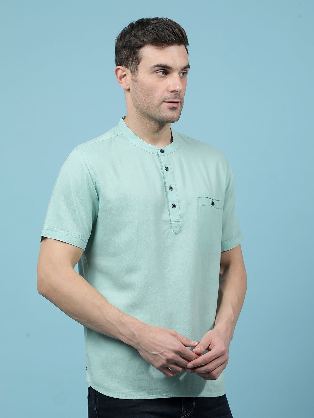 Green Linen Kurta-Men Kurtas-Crimsoune Club