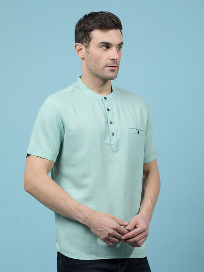 Green Linen Kurta-Men Kurtas-Crimsoune Club