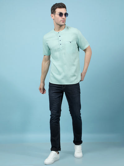Green Linen Kurta-Men Kurtas-Crimsoune Club