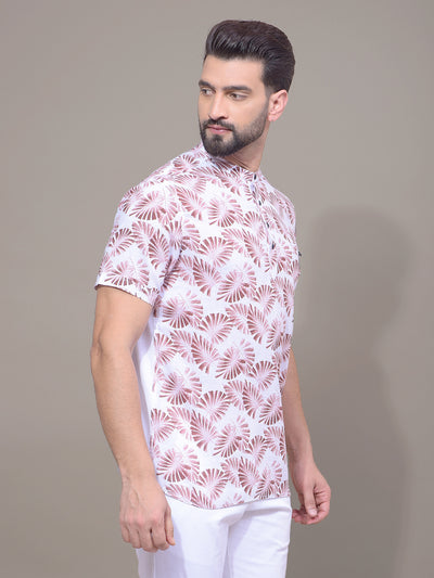Brown Floral Print Linen Kurta-Men Kurtas-Crimsoune Club