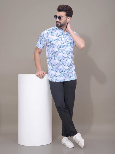 Green Floral Print Linen Kurta-Men Kurtas-Crimsoune Club