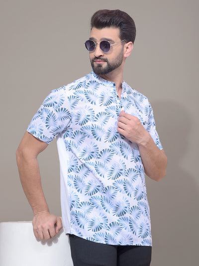 Green Floral Print Linen Kurta-Men Kurtas-Crimsoune Club