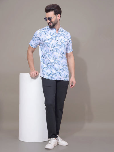 Green Floral Print Linen Kurta-Men Kurtas-Crimsoune Club
