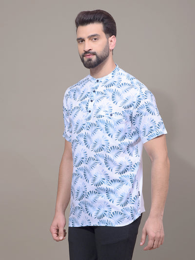 Green Floral Print Linen Kurta-Men Kurtas-Crimsoune Club