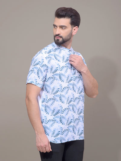 Green Floral Print Linen Kurta-Men Kurtas-Crimsoune Club