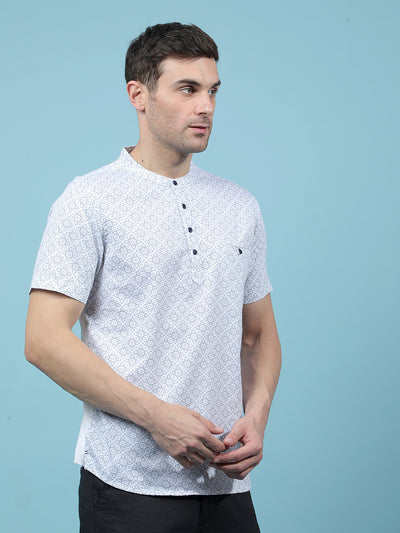 White Printed Kurta-Men Kurtas-Crimsoune Club