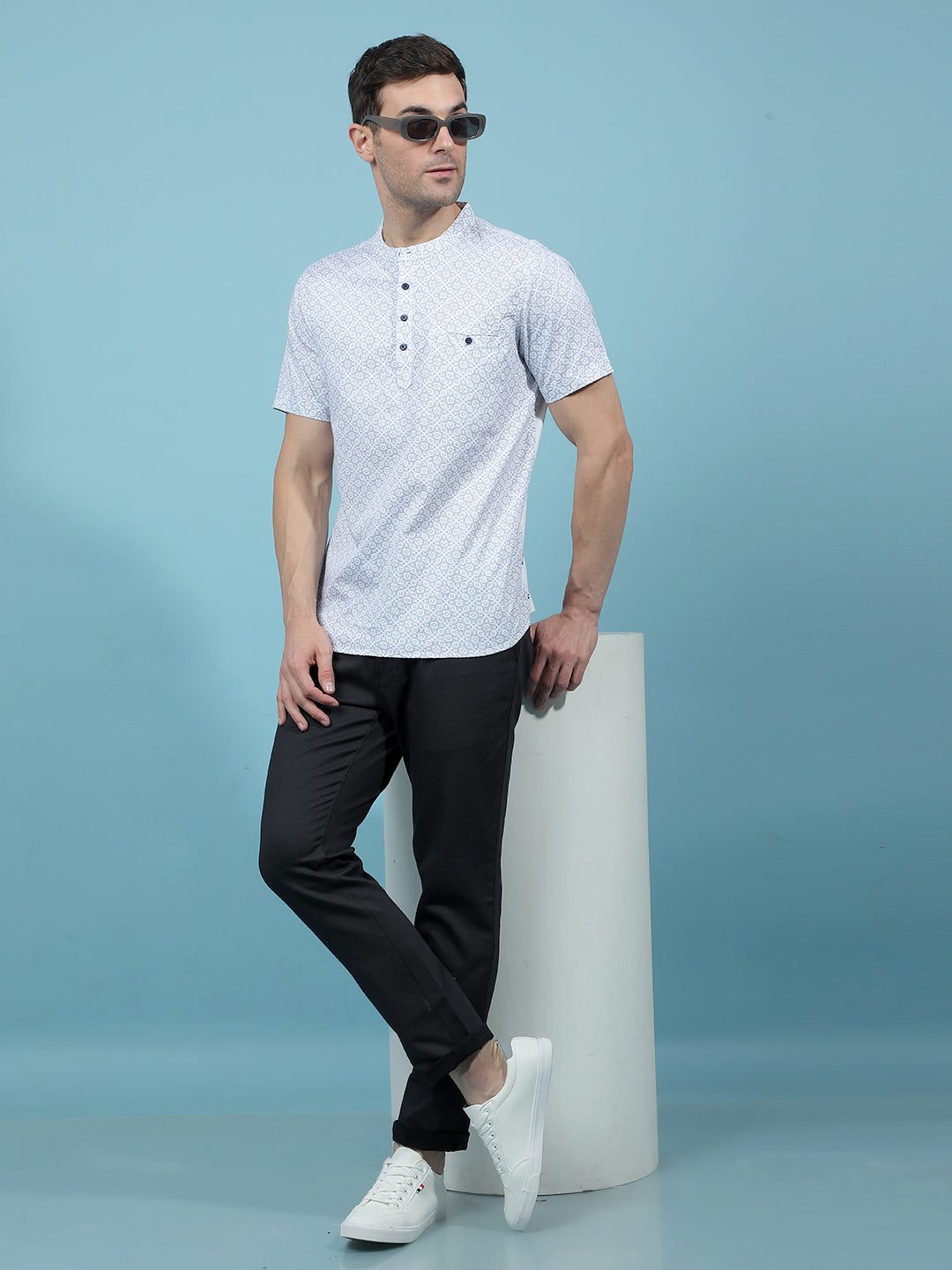 White Printed Kurta-Men Kurtas-Crimsoune Club