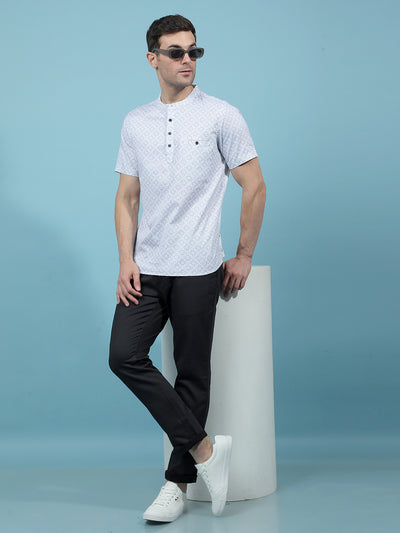 White Printed Kurta-Men Kurtas-Crimsoune Club