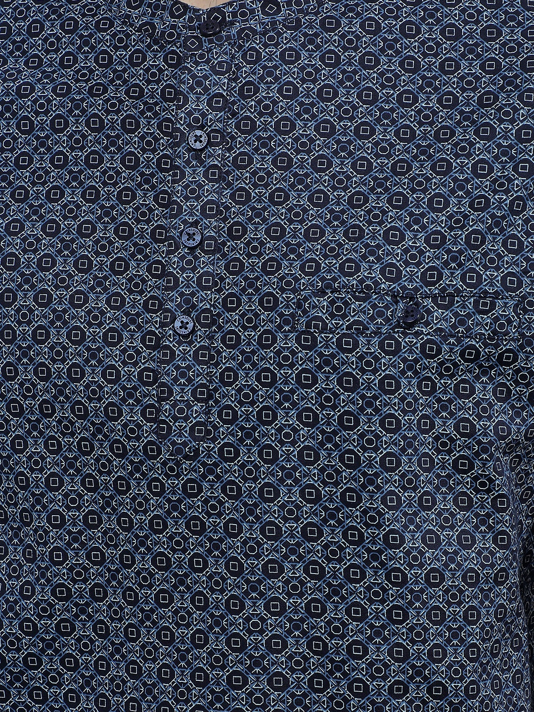 Navy Blue Printed Kurta-Men Kurtas-Crimsoune Club