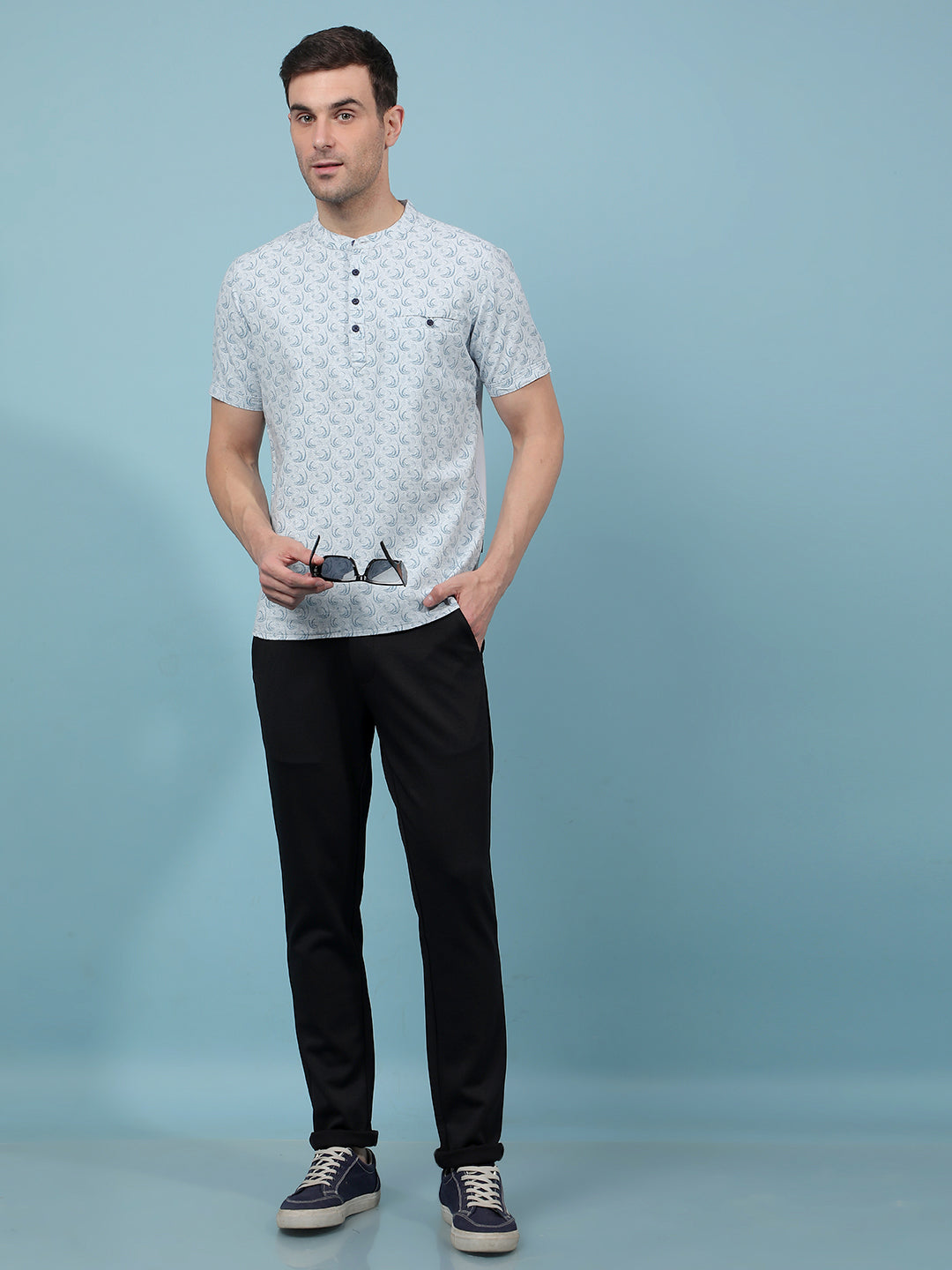 Blue Printed Kurta-Men Kurtas-Crimsoune Club