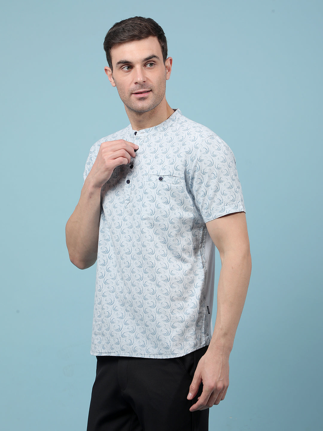 Blue Printed Kurta-Men Kurtas-Crimsoune Club
