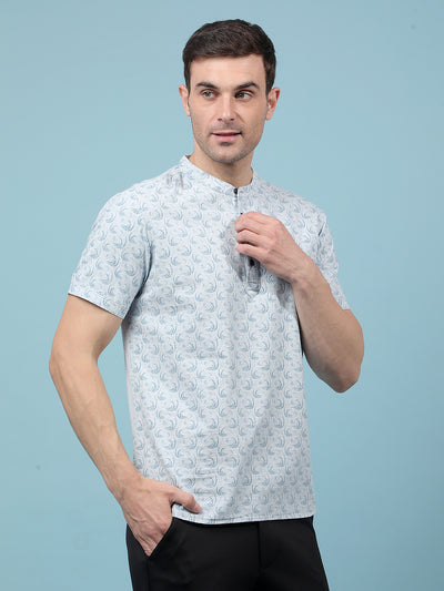 Blue Printed Kurta-Men Kurtas-Crimsoune Club