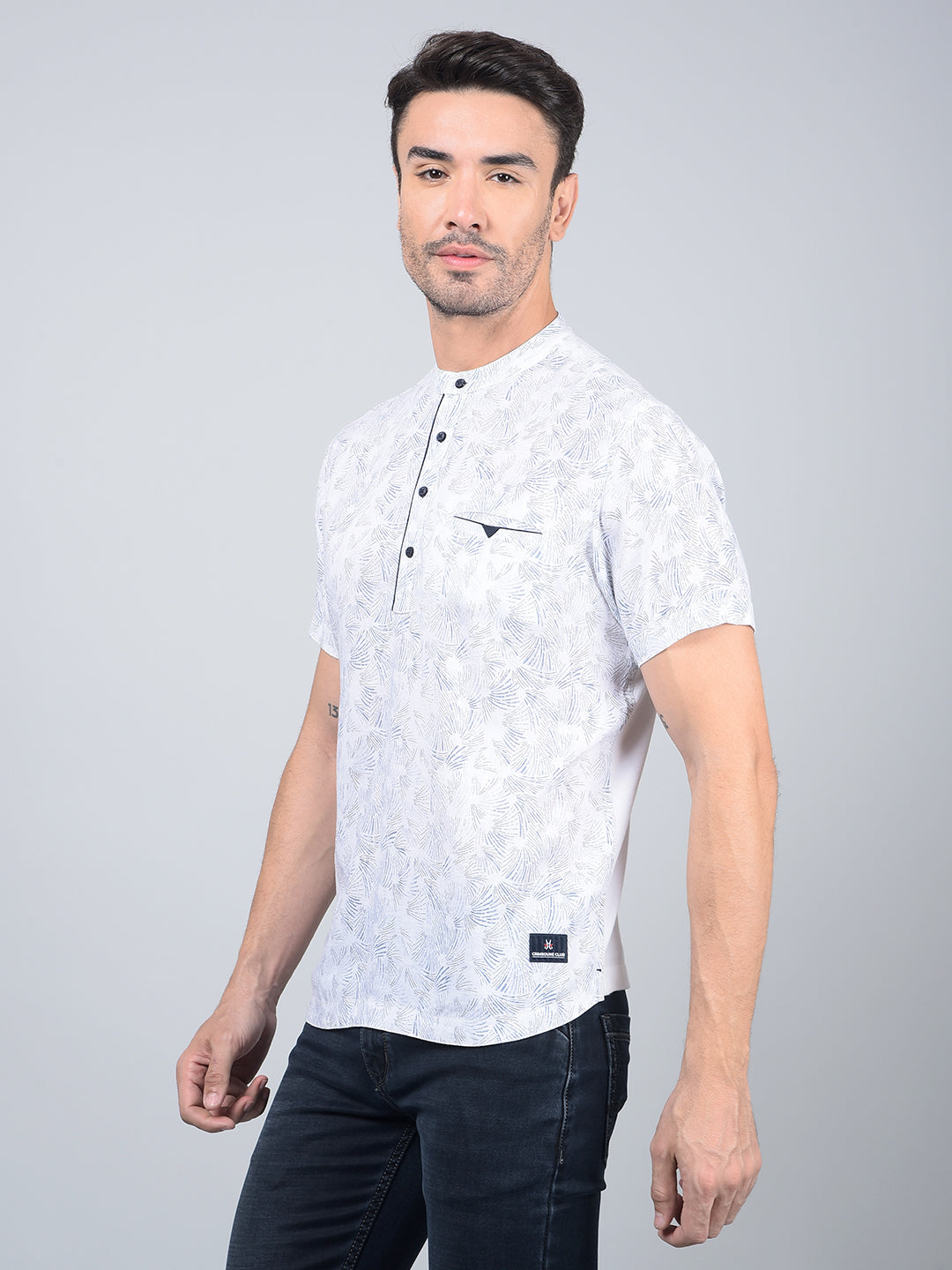 White Printed Linen Kurta-Men Kurtas-Crimsoune Club