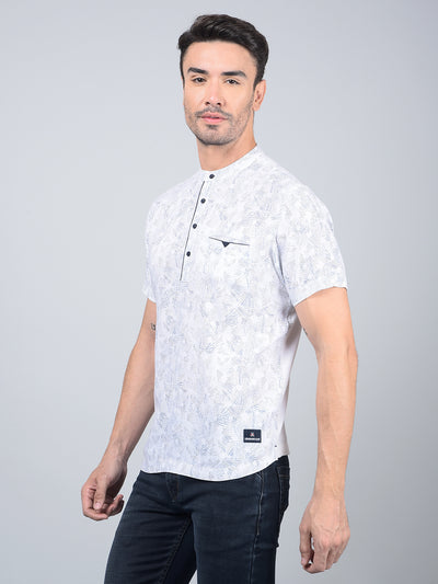 White Printed Linen Kurta-Men Kurtas-Crimsoune Club