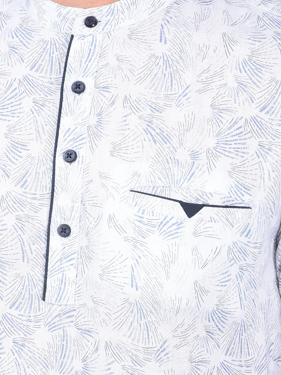 White Printed Linen Kurta-Men Kurtas-Crimsoune Club