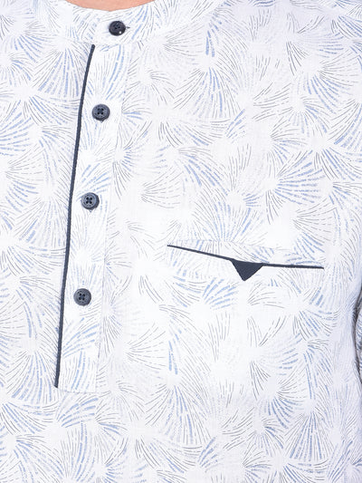 White Printed Linen Kurta-Men Kurtas-Crimsoune Club
