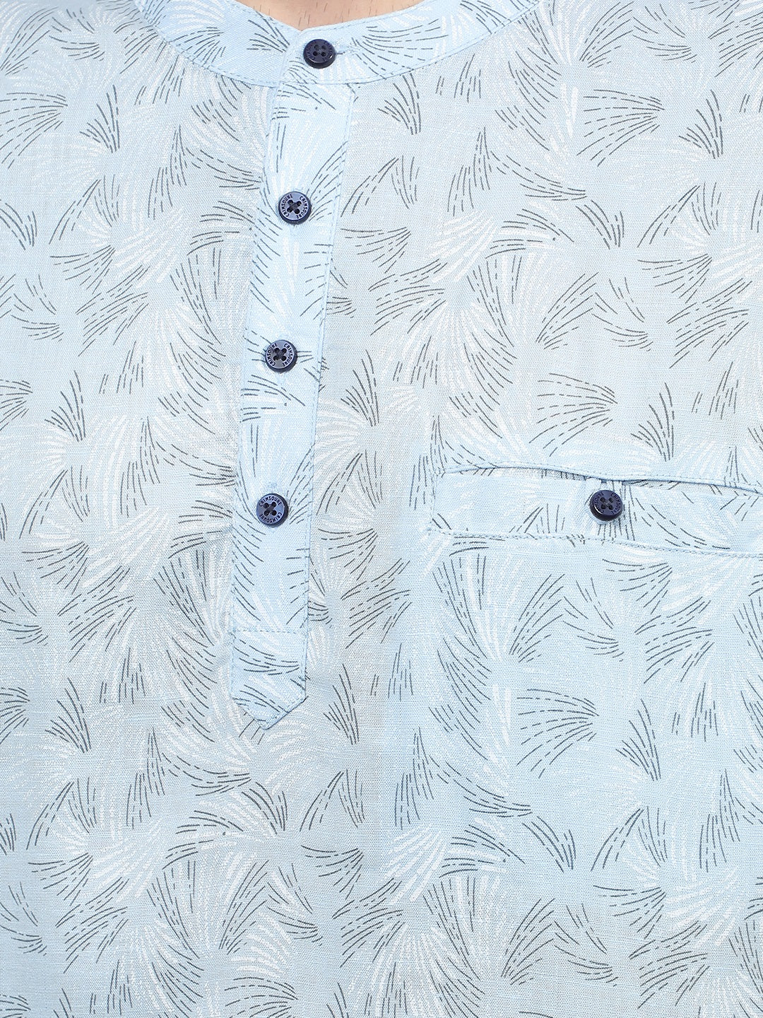 Blue Printed Linen Kurta-Men Kurtas-Crimsoune Club