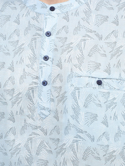 Blue Printed Linen Kurta-Men Kurtas-Crimsoune Club