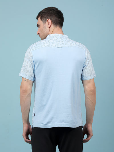 Blue Printed Linen Kurta-Men Kurtas-Crimsoune Club