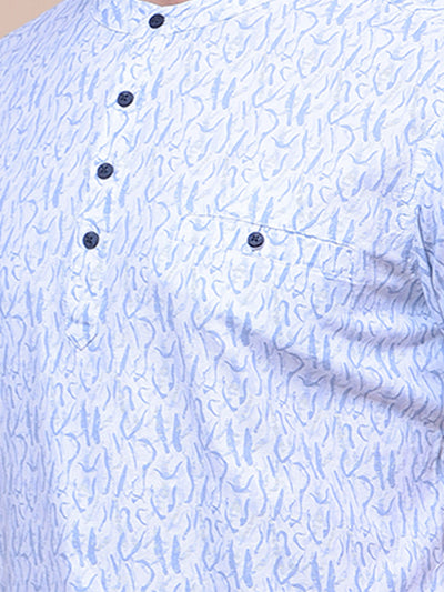 Blue Printed Kurta-Men Kurtas-Crimsoune Club