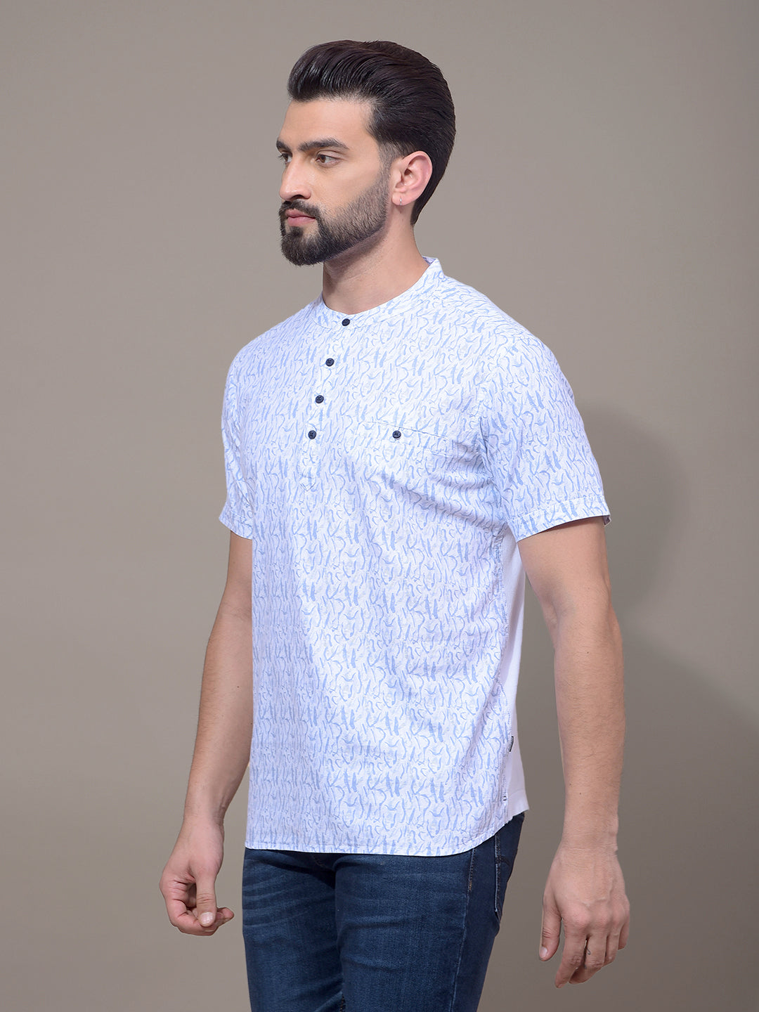 Blue Printed Kurta-Men Kurtas-Crimsoune Club