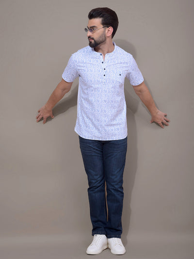 Blue Printed Kurta-Men Kurtas-Crimsoune Club
